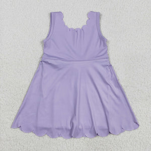 Solid Purple Scalloped Athletic Shorts Girls Sleeveless Dress