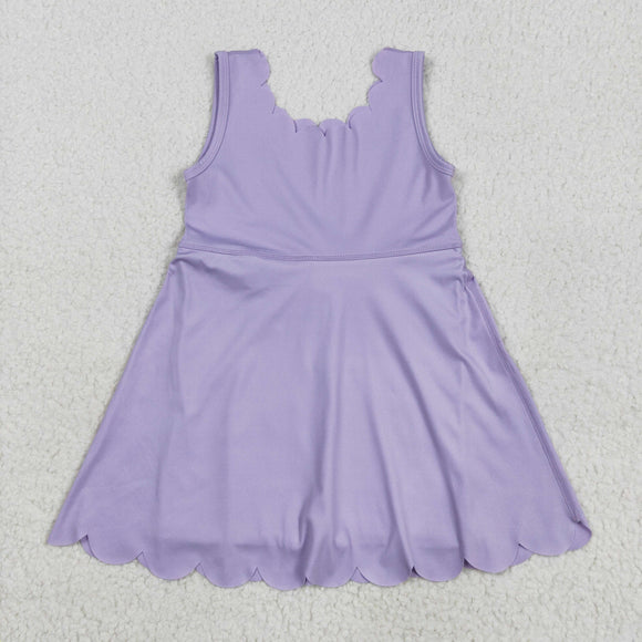 Solid Purple Scalloped Athletic Shorts Girls Sleeveless Dress