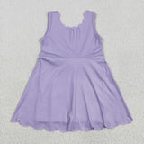Solid Purple Scalloped Athletic Shorts Girls Sleeveless Dress