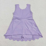 Solid Purple Scalloped Athletic Shorts Girls Sleeveless Dress