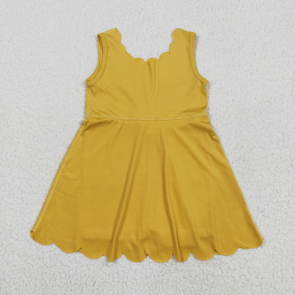 Solid Yellow Scalloped Athletic Shorts Girls Sleeveless Dress