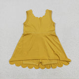 Solid Yellow Scalloped Athletic Shorts Girls Sleeveless Dress