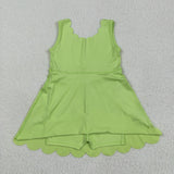 Solid Light Green Scalloped Athletic Shorts Girls Sleeveless Dress