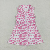 Pink Bow Pattern Athletic Shorts Zipper White Girls Sleeveless Dress