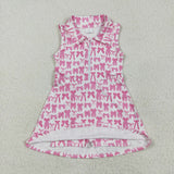 Pink Bow Pattern Athletic Shorts Zipper White Girls Sleeveless Dress
