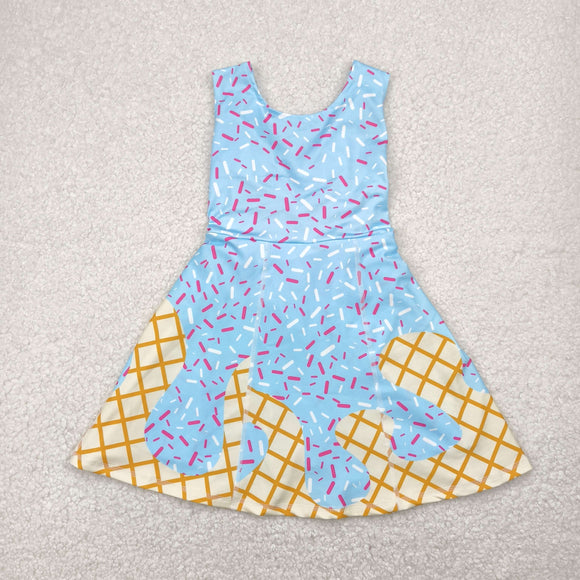 Waffle Ice Cream Blue Athletic Shorts Girls Sleeveless Dress