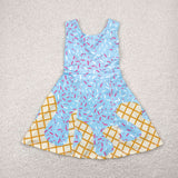 Waffle Ice Cream Blue Athletic Shorts Girls Sleeveless Dress