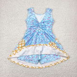 Waffle Ice Cream Blue Athletic Shorts Girls Sleeveless Dress