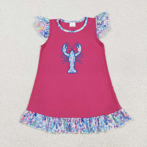 Crawfish Hot Pink Girls Flutter Sleeve Dress