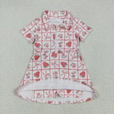 Strawberry Bow Pattern Plaid Athletic Shorts Girls Short Sleeve Dress