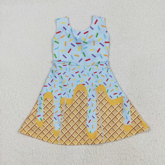 Waffle Ice Cream Sky Blue Athletic Shorts Girls Sleeveless Dress