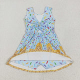 Waffle Ice Cream Sky Blue Athletic Shorts Girls Sleeveless Dress