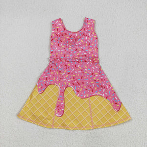 Waffle Ice Cream Hot Pink Athletic Shorts Girls Sleeveless Dress