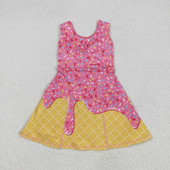 Waffle Ice Cream Hot Pink Athletic Shorts Girls Sleeveless Dress