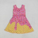 Waffle Ice Cream Hot Pink Athletic Shorts Girls Sleeveless Dress