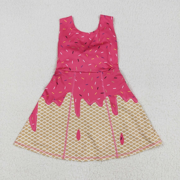 Brown Waffle Ice Cream Fushcia Athletic Shorts Girls Sleeveless Dress