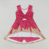 Brown Waffle Ice Cream Fushcia Athletic Shorts Girls Sleeveless Dress