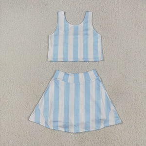 Bluish White Stripe Shorts Girls Swimsuits