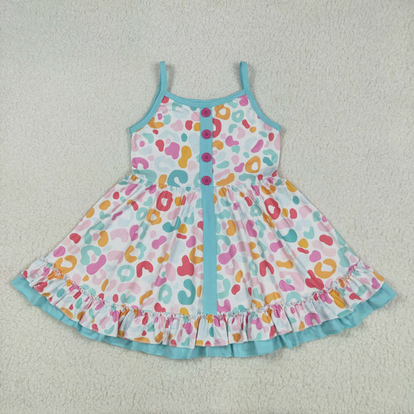Colorful Leopard Print Girls Sleeveless Dress