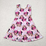 Cartoon Floral Pink Plaid Athletic Shorts Girls Sleeveless Dress