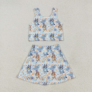 Cartoon Dogs Rainbow Athletic Shorts Girls Skirt Sets