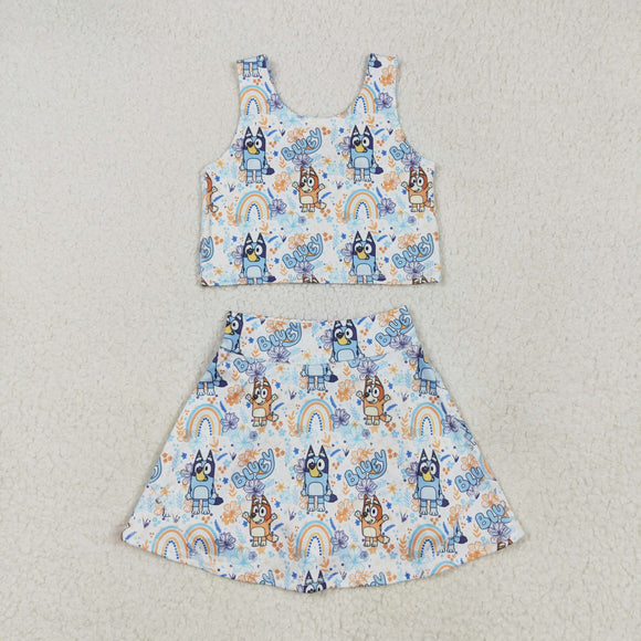 Cartoon Dogs Rainbow Athletic Shorts Girls Skirt Sets
