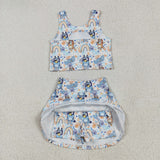 Cartoon Dogs Rainbow Athletic Shorts Girls Skirt Sets