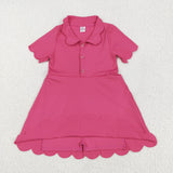 Solid Hot Pink Buttons Scalloped Athletic Shorts Girls Short Sleeve Dress