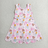 Cartoon Princess Castle Scalloped Athletic Shorts Girls Sleeveless Dress