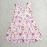 Cartoon Princess Castle Scalloped Athletic Shorts Girls Sleeveless Dress