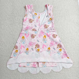 Cartoon Princess Castle Scalloped Athletic Shorts Girls Sleeveless Dress