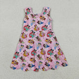 Cartoon Princess Pink Scalloped Athletic Shorts Girls Sleeveless Dress