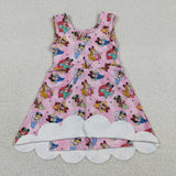 Cartoon Princess Pink Scalloped Athletic Shorts Girls Sleeveless Dress