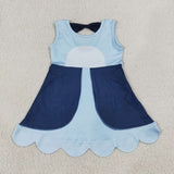 Cartoon Blue Gauze Scalloped Girls Sleeveless Dress