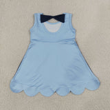 Cartoon Blue Gauze Scalloped Girls Sleeveless Dress