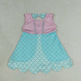 Cartoon Gauze Scales Scalloped Girls Sleeveless Dress