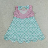 Cartoon Gauze Scales Scalloped Girls Sleeveless Dress