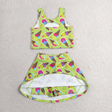 Bow Pattern Ice Cream Green Athletic Shorts Girls Skirt Sets
