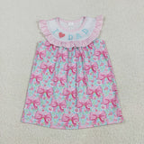 I Love Dad Pink Stripe Ruffles Bow Pattern Girls Flutter Sleeve Dress