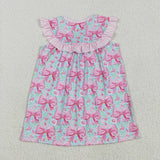 I Love Dad Pink Stripe Ruffles Bow Pattern Girls Flutter Sleeve Dress