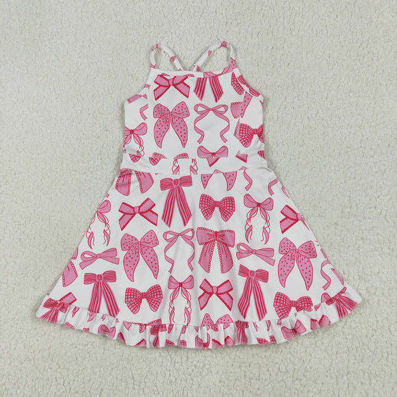 Pink Bow Pattern White Athletic Shorts Girls Swimsuits