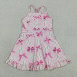 Baseball Hot Pink Bow Pattern Athletic Shorts Girls Sleeveless Dress