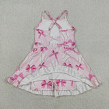 Baseball Hot Pink Bow Pattern Athletic Shorts Girls Sleeveless Dress