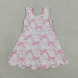 Floral Pink Bow Pattern Scalloped Athletic Shorts Girls Sleeveless Dress