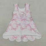 Floral Pink Bow Pattern Scalloped Athletic Shorts Girls Sleeveless Dress