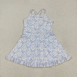 Floral Blue Bow Pattern Athletic Shorts Girls Swimsuits