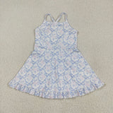 Floral Blue Bow Pattern Athletic Shorts Girls Swimsuits