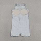 Floral Blue Bow Pattern Athletic Shorts Girls Swimsuits