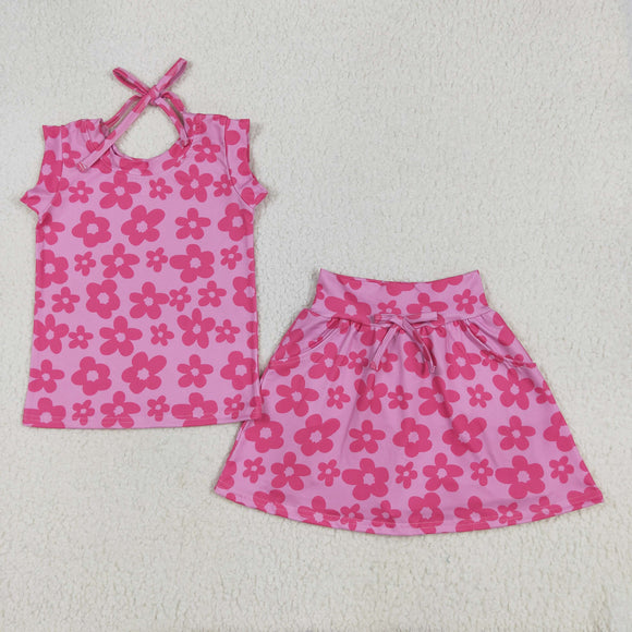 Floral Hot Pink Shorts Girls Skirt Sets