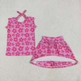 Floral Hot Pink Shorts Girls Skirt Sets